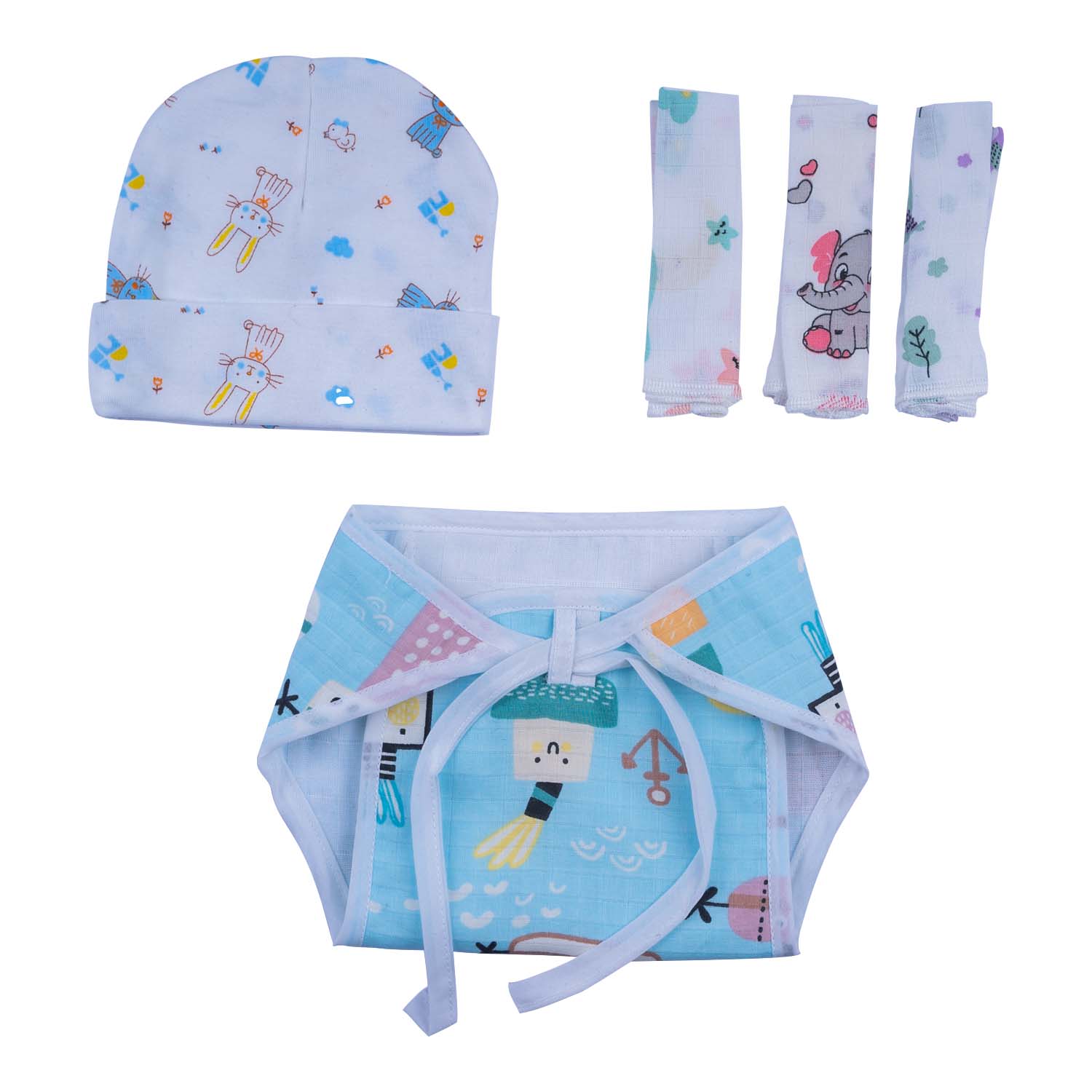 Baby Moo Submarine Print Infant Essentials 10 Pcs Muslin Clothing Gift Set - Multicolour