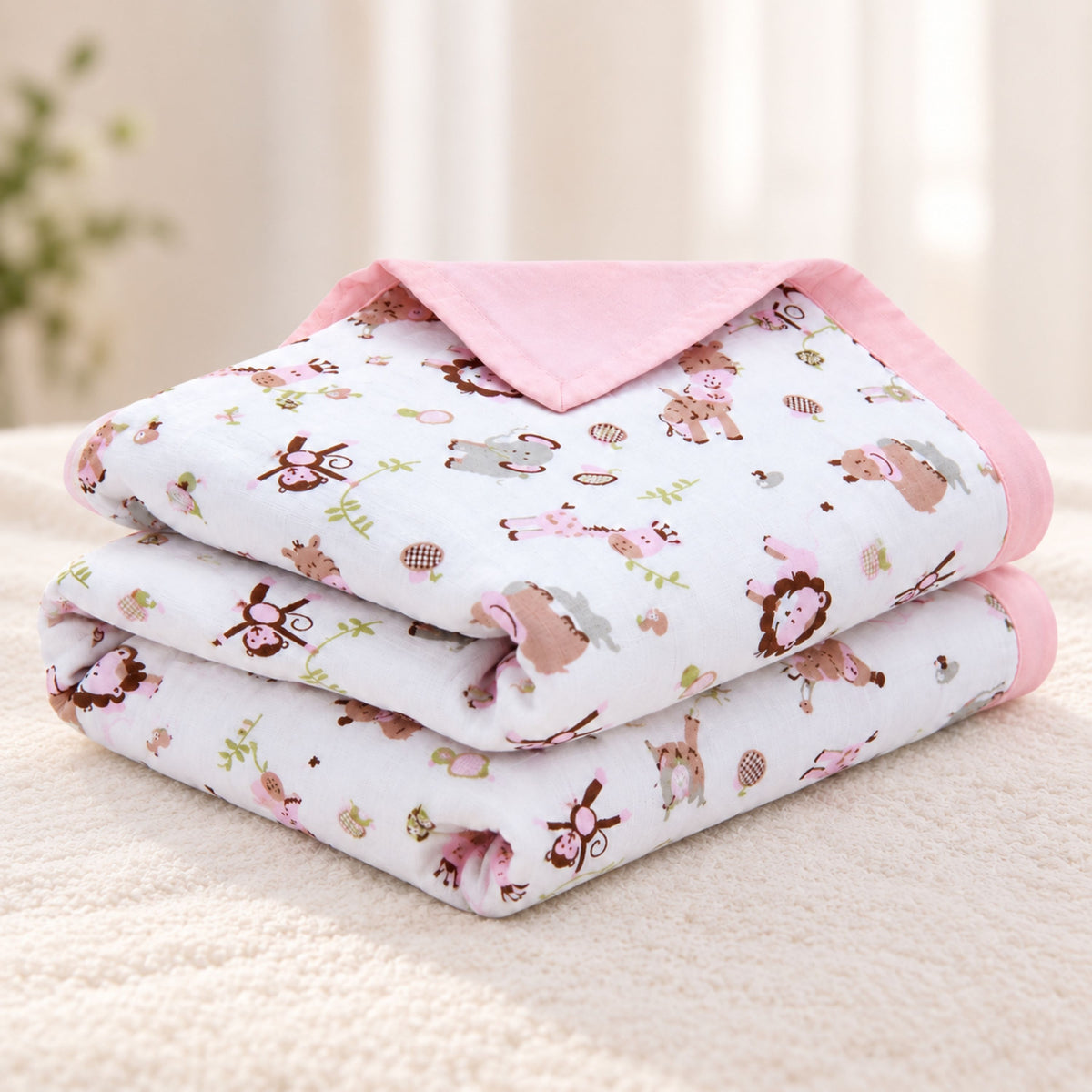 My Milestones 100% Cotton Muslin Baby Blanket - 4 Layered (43x43 Inches) - Zoo Print