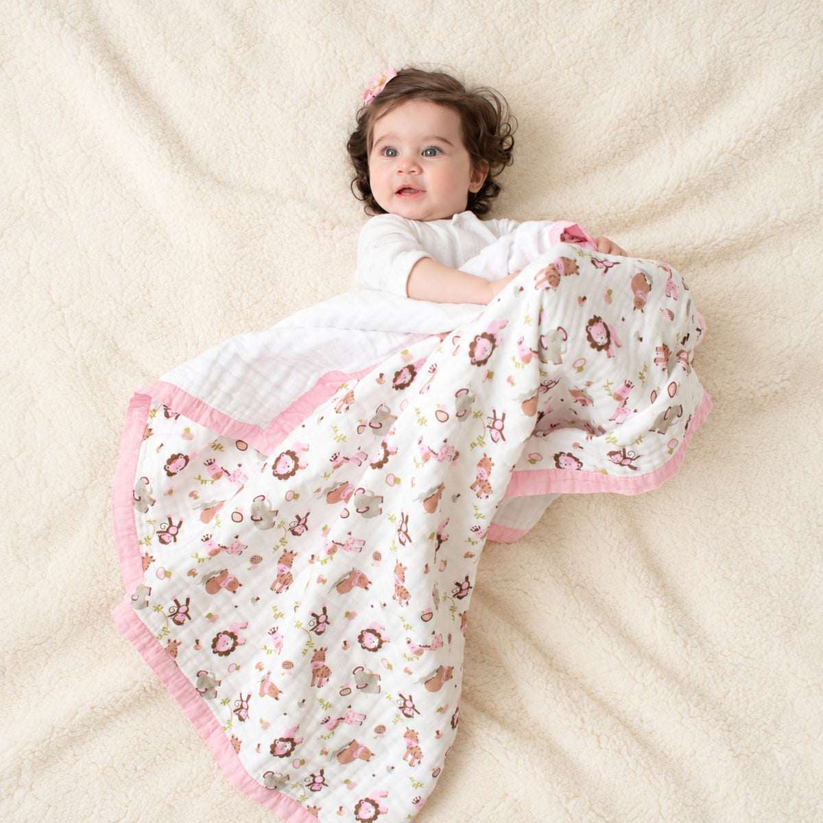 My Milestones 100% Cotton Muslin Baby Blanket - 4 Layered (43x43 Inches) - Zoo Print