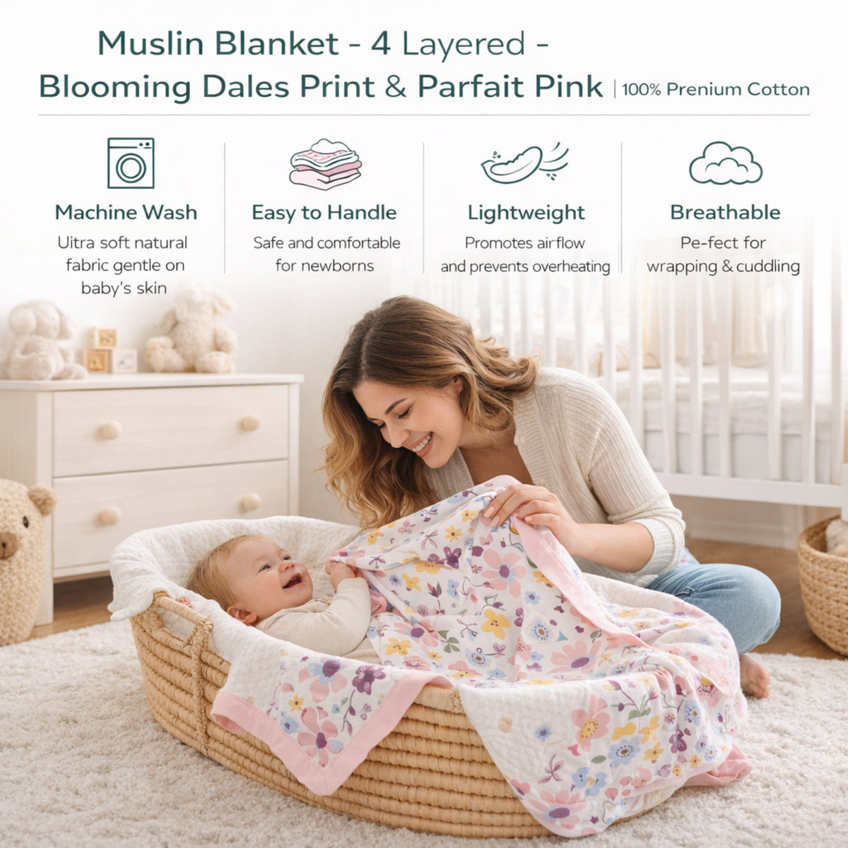 My Milestones 100% Cotton Muslin Baby Blanket - 4 Layered (43x43 Inches) - Zoo Print