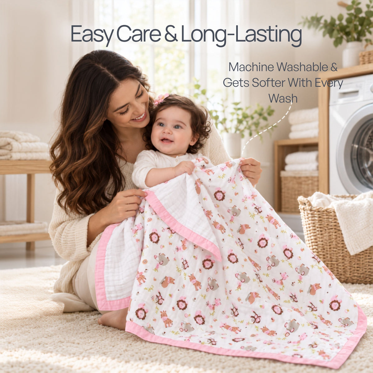 My Milestones 100% Cotton Muslin Baby Blanket - 4 Layered (43x43 Inches) - Zoo Print