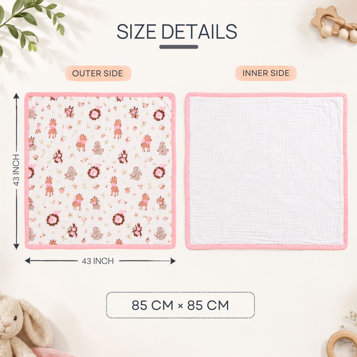 My Milestones 100% Cotton Muslin Baby Blanket - 4 Layered (43x43 Inches) - Zoo Print
