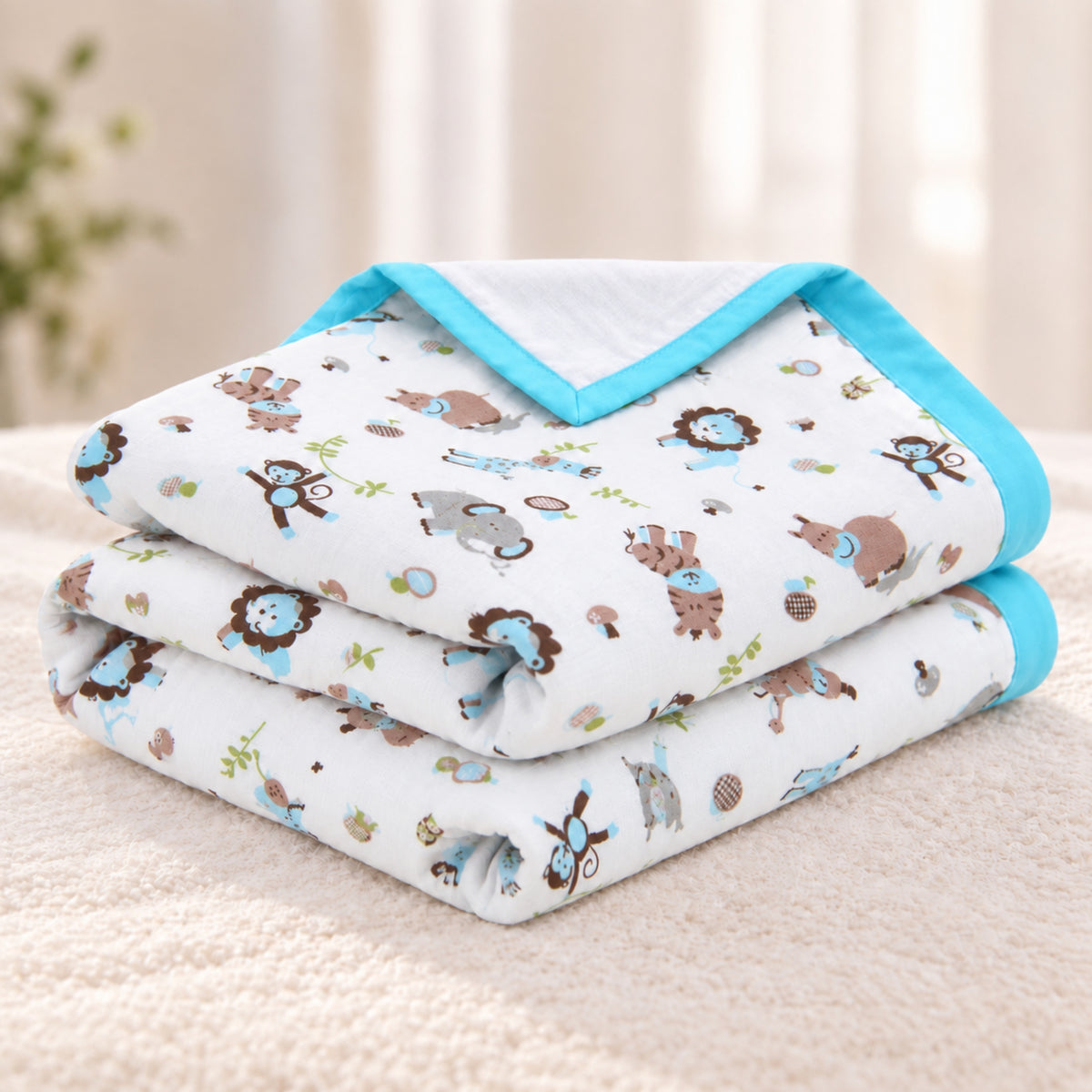 My Milestones 100% Cotton Muslin Baby Blanket - 4 Layered (43x43 Inches) - Zoo Print