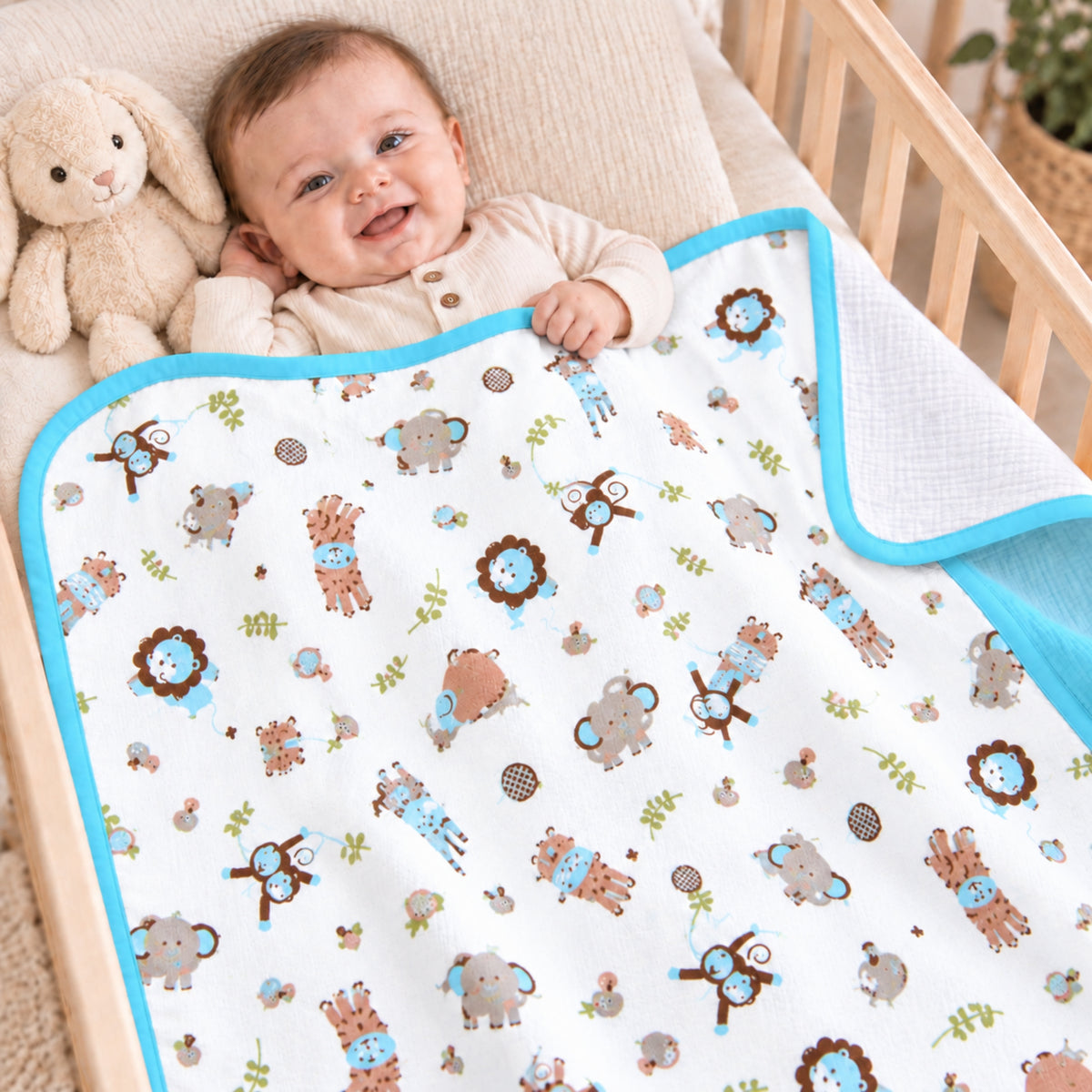 My Milestones 100% Cotton Muslin Baby Blanket - 4 Layered (43x43 Inches) - Zoo Print