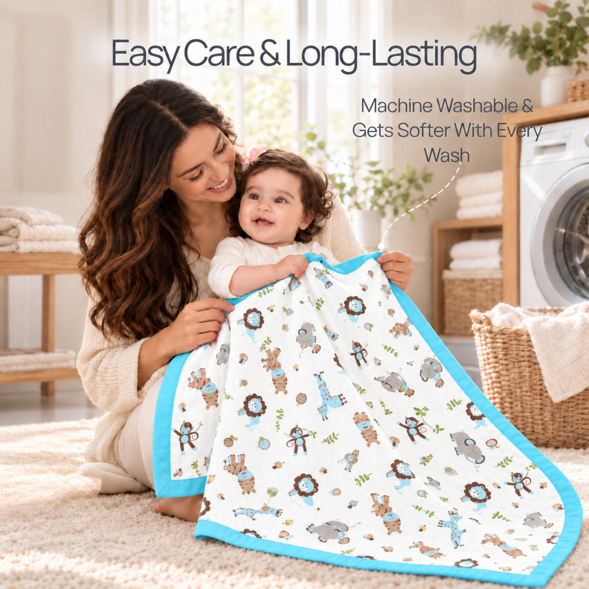 My Milestones 100% Cotton Muslin Baby Blanket - 4 Layered (43x43 Inches) - Zoo Print