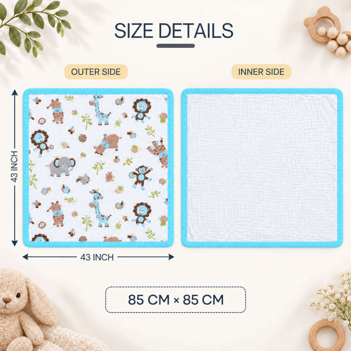 My Milestones 100% Cotton Muslin Baby Blanket - 4 Layered (43x43 Inches) - Zoo Print