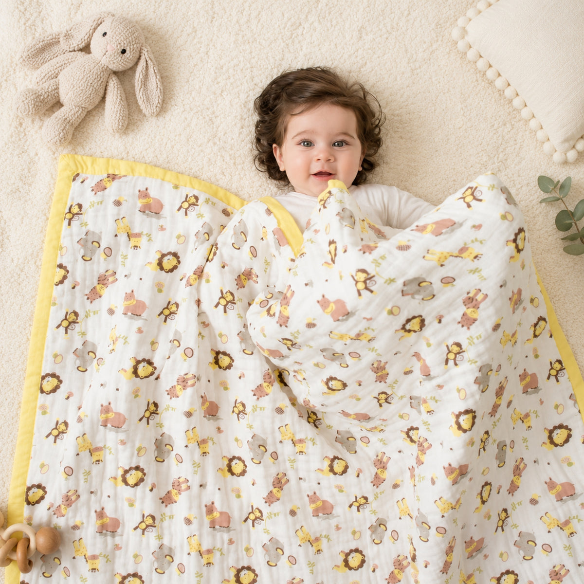 My Milestones 100% Cotton Muslin Baby Blanket - 4 Layered (43x43 Inches) - Zoo Print