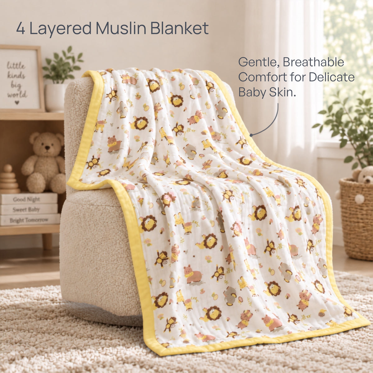 My Milestones 100% Cotton Muslin Baby Blanket - 4 Layered (43x43 Inches) - Zoo Print