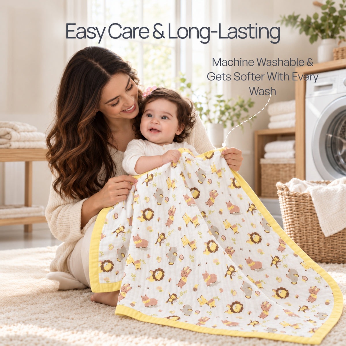 My Milestones 100% Cotton Muslin Baby Blanket - 4 Layered (43x43 Inches) - Zoo Print