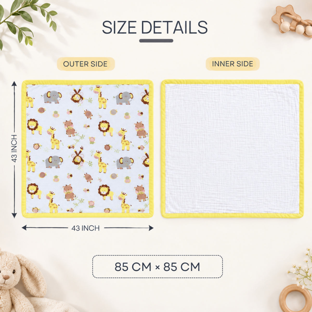 My Milestones 100% Cotton Muslin Baby Blanket - 4 Layered (43x43 Inches) - Zoo Print