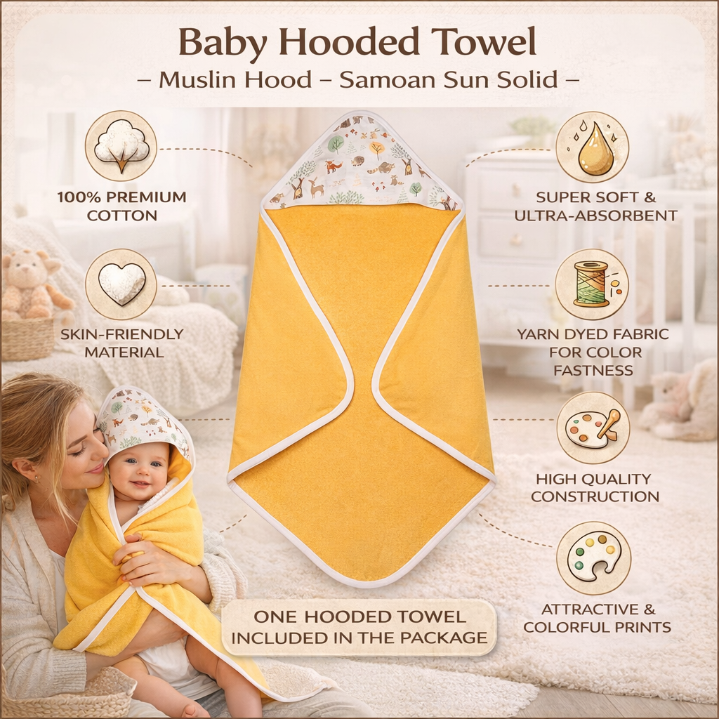 Premium Baby Hooded Towel with Muslin Hood - Soft and Lightweight