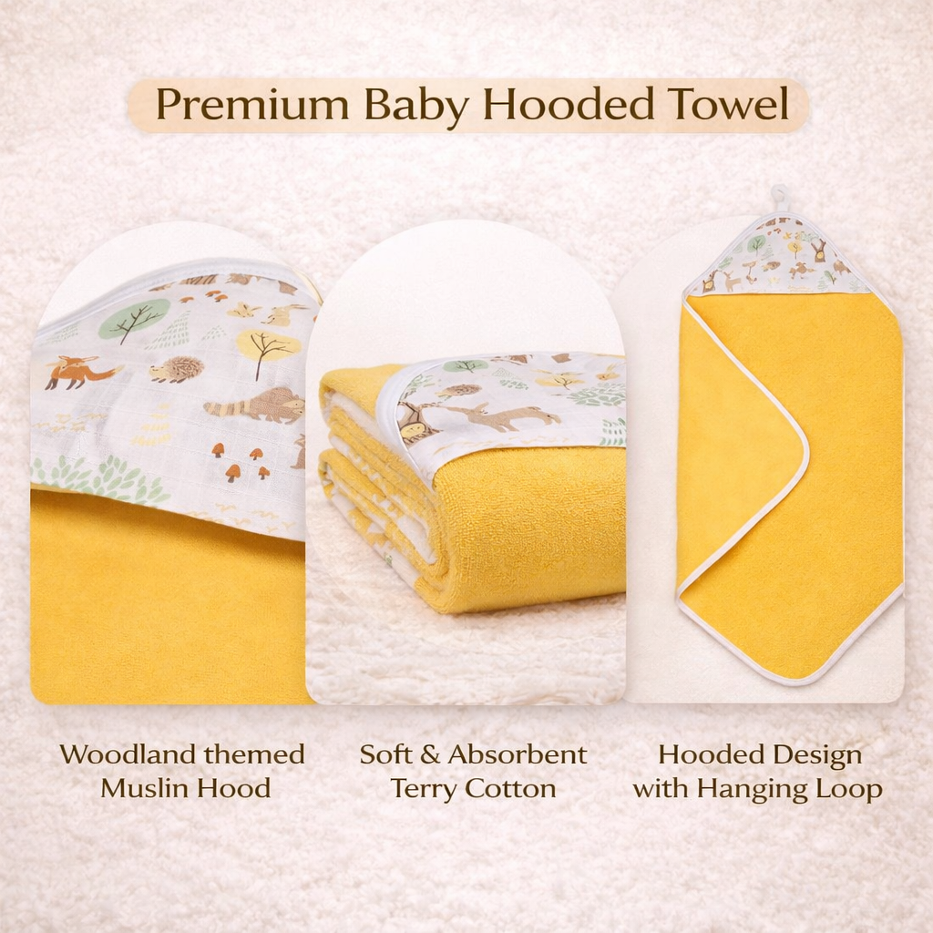 Premium Baby Hooded Towel with Muslin Hood - Soft and Lightweight