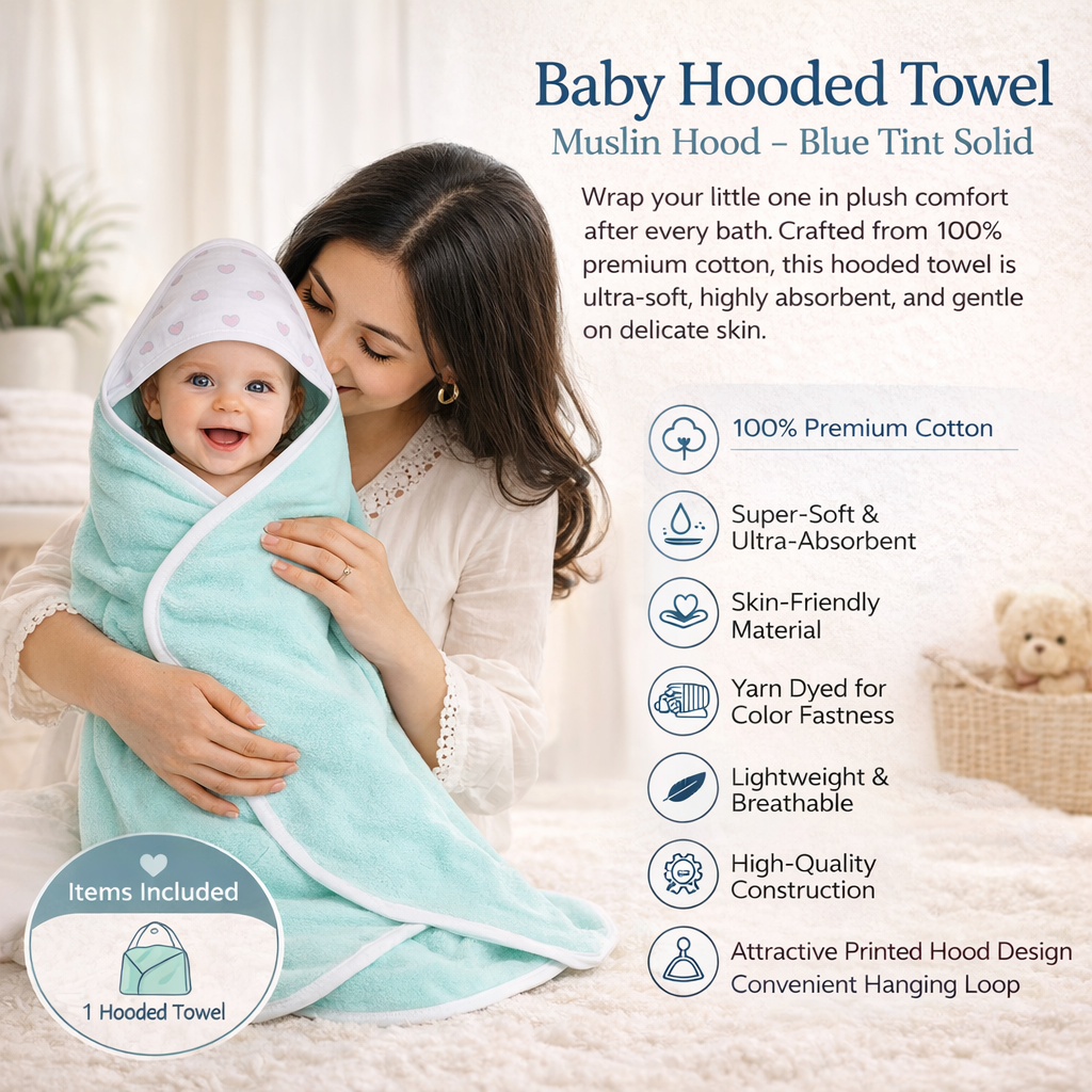 Premium Baby Hooded Towel with Muslin Hood - Soft and Lightweight