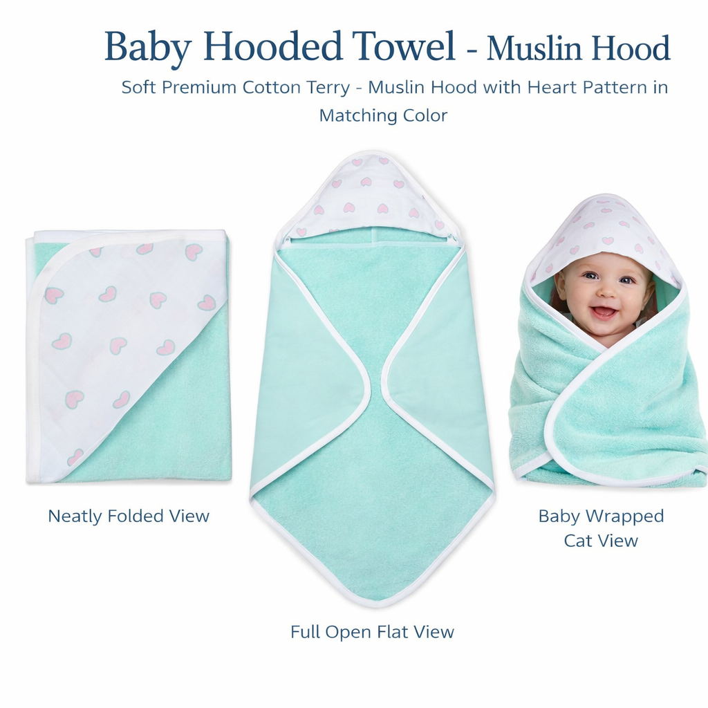 Premium Baby Hooded Towel with Muslin Hood - Soft and Lightweight