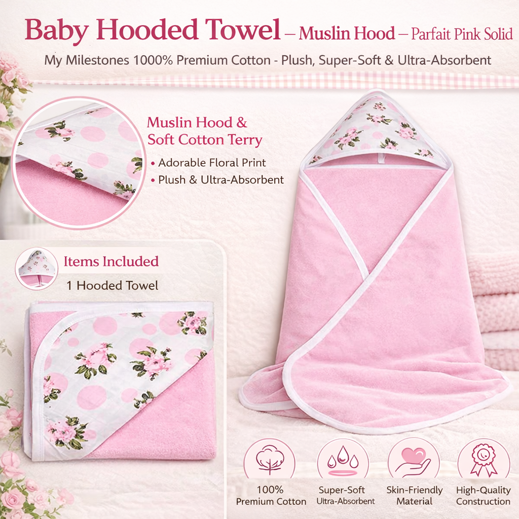 Premium Baby Hooded Towel with Muslin Hood - Soft and Lightweight