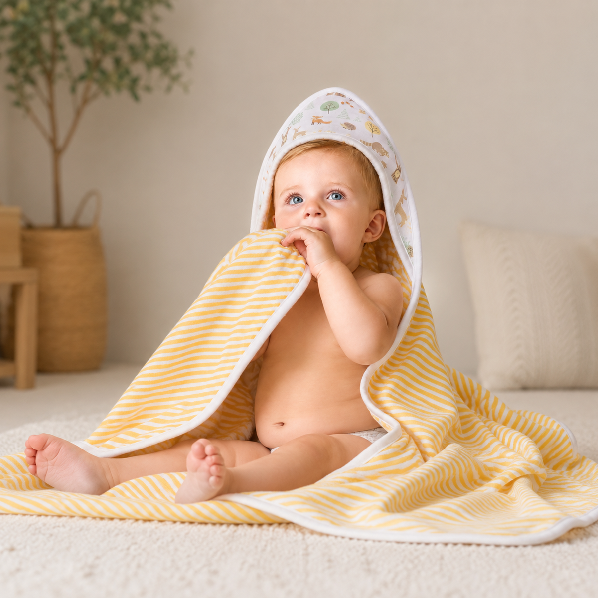 Premium Baby Hooded Towel with Muslin Hood - Soft and Lightweight