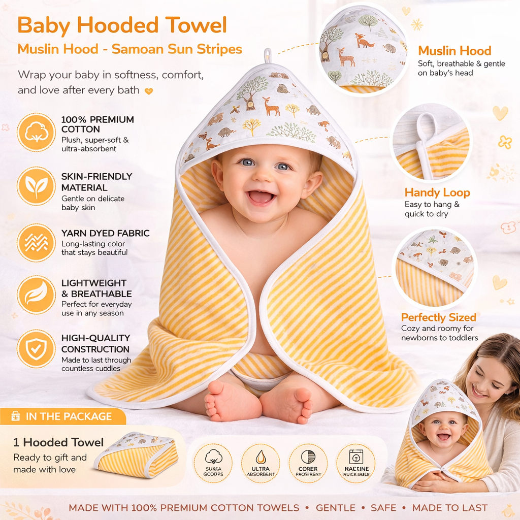 Premium Baby Hooded Towel with Muslin Hood - Soft and Lightweight