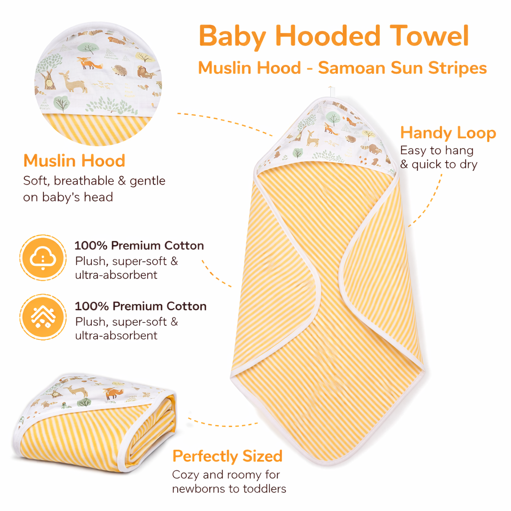 Premium Baby Hooded Towel with Muslin Hood - Soft and Lightweight