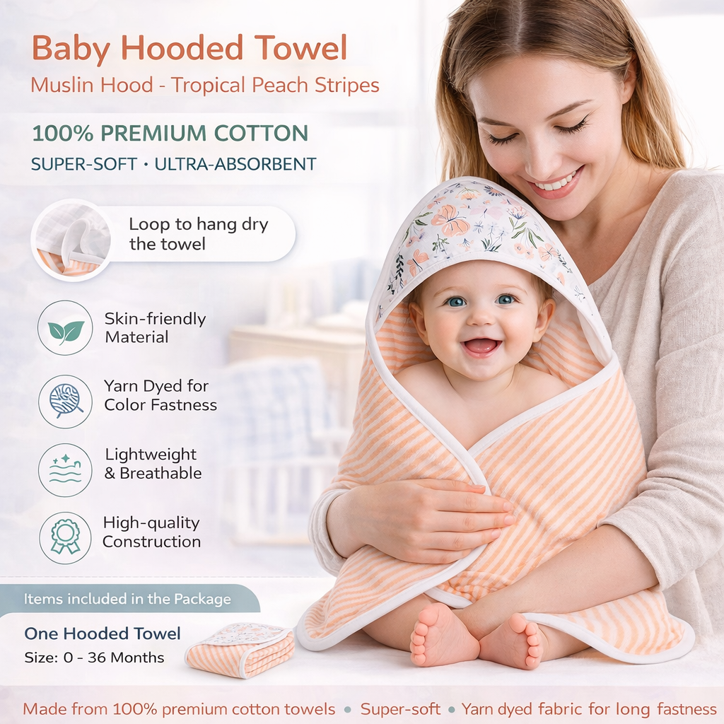 Premium Baby Hooded Towel with Muslin Hood - Soft and Lightweight