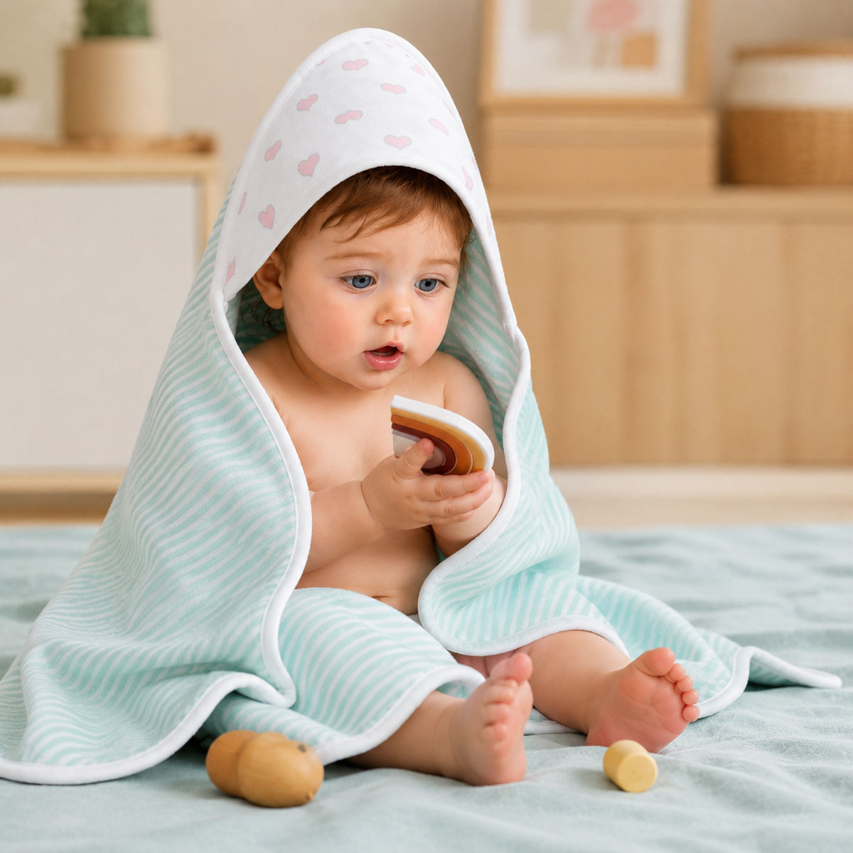 Premium Baby Hooded Towel with Muslin Hood - Soft and Lightweight
