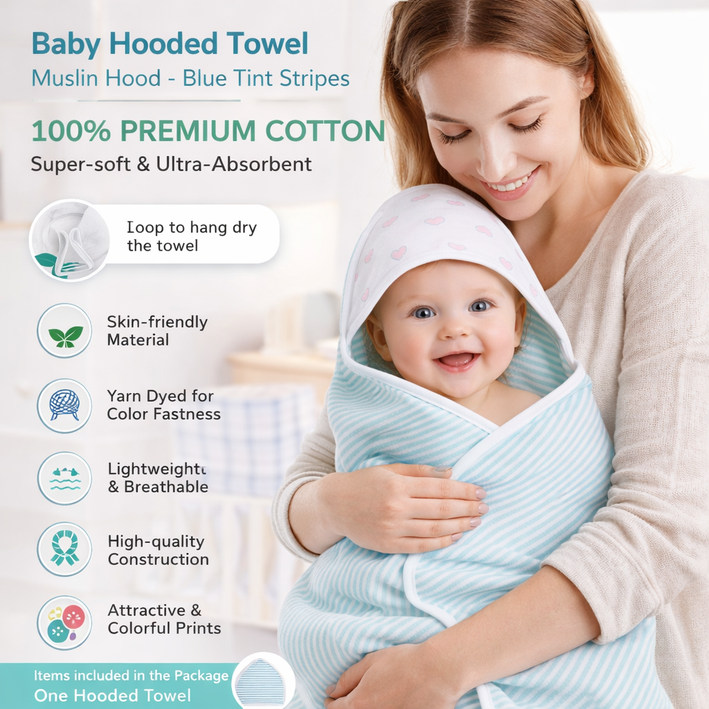 Premium Baby Hooded Towel with Muslin Hood - Soft and Lightweight