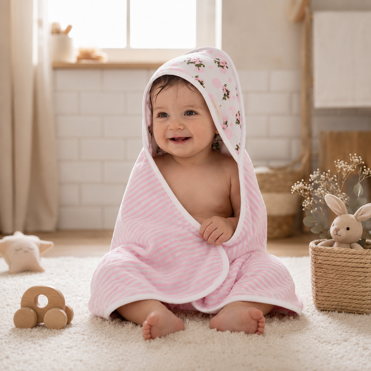 Premium Baby Hooded Towel with Muslin Hood - Soft and Lightweight