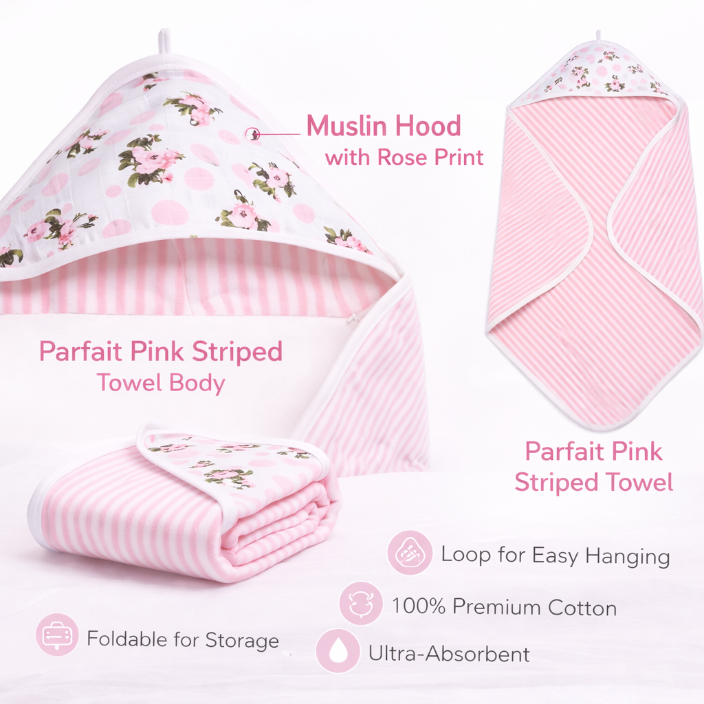 Premium Baby Hooded Towel with Muslin Hood - Soft and Lightweight