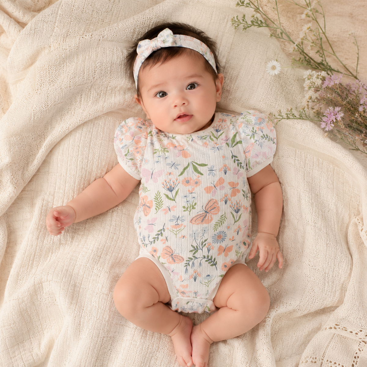 My Milestones Pointelle Ruffle Peter Pan Collar Onesie