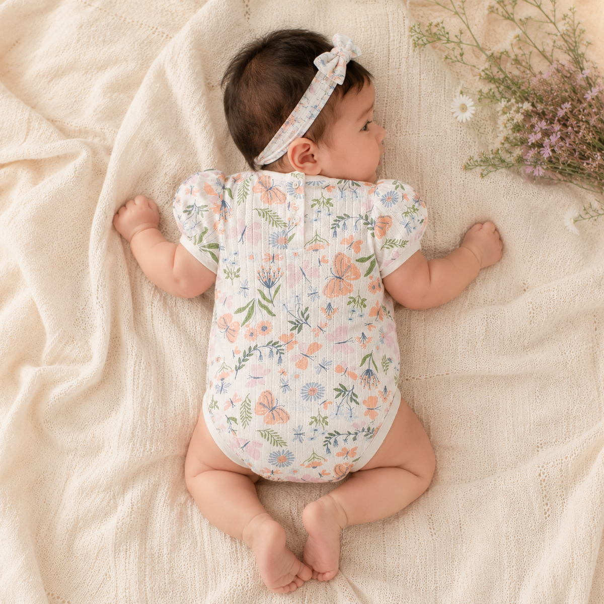 My Milestones Pointelle Ruffle Peter Pan Collar Onesie