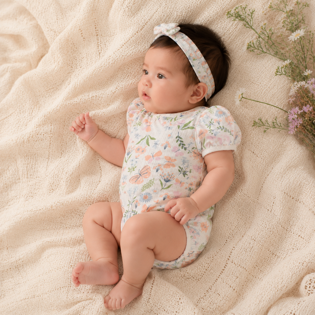 My Milestones Pointelle Ruffle Peter Pan Collar Onesie