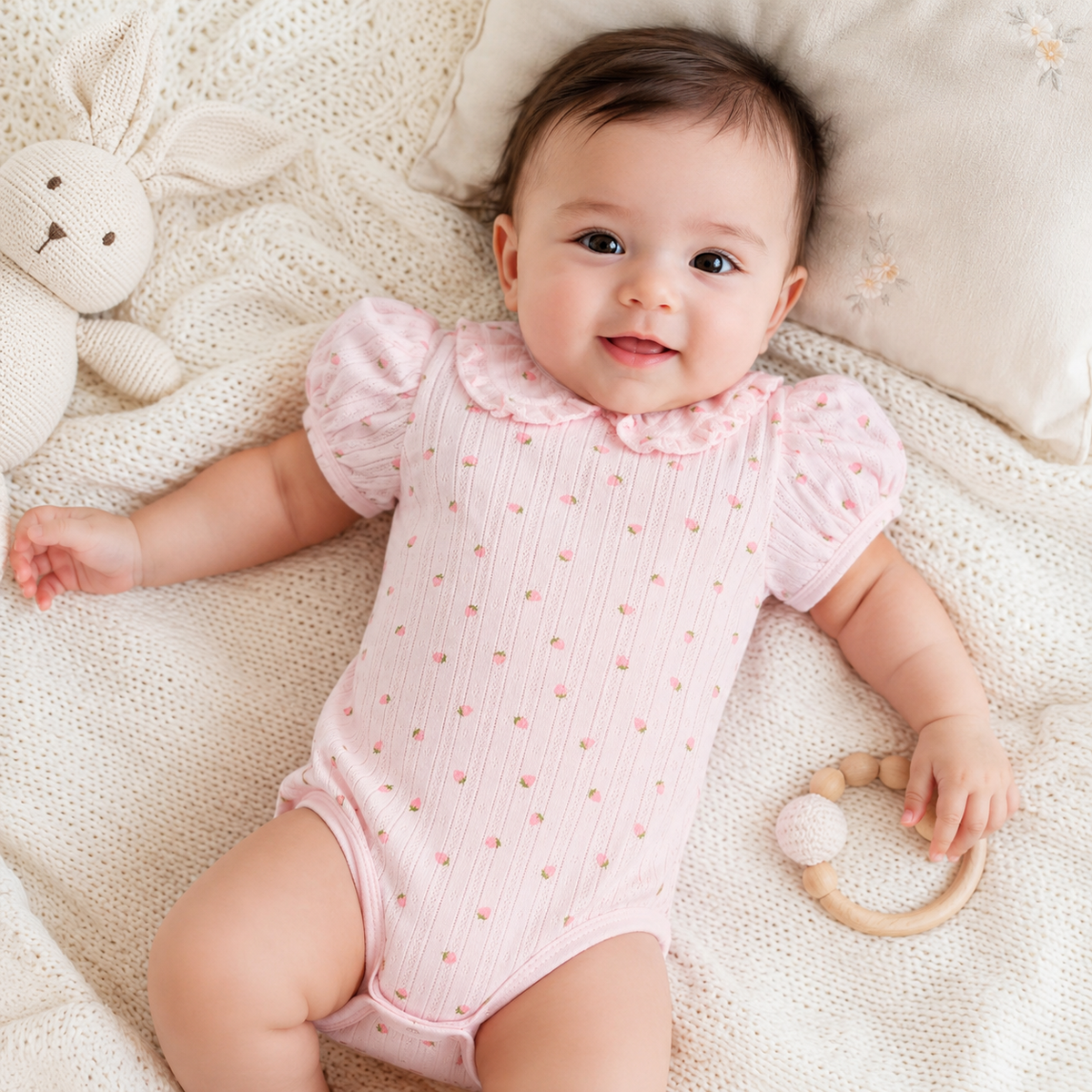 My Milestones Pointelle Ruffle Peter Pan Collar Onesie