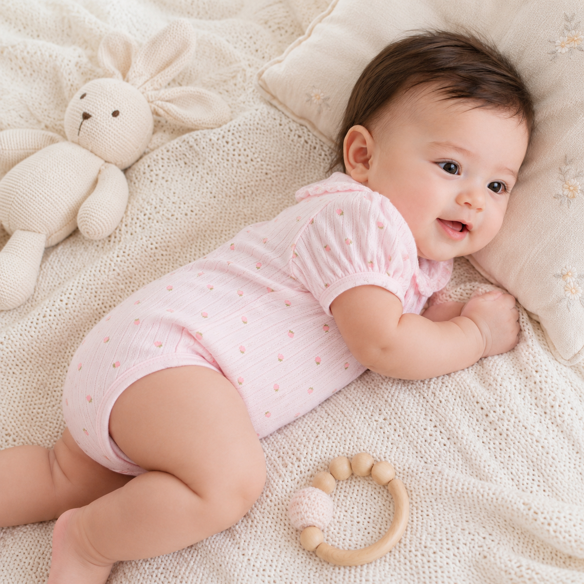 My Milestones Pointelle Ruffle Peter Pan Collar Onesie