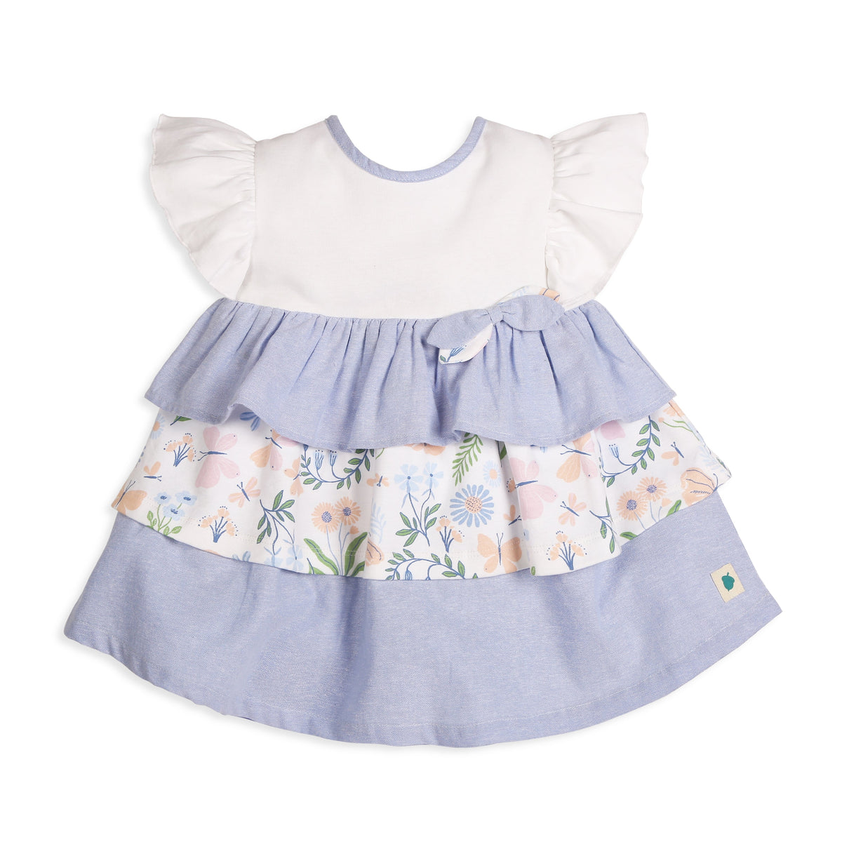 Milena Short-Sleeves Tiered Dress With A Mix Of Chambray & Enchanted Flora Print - Multi