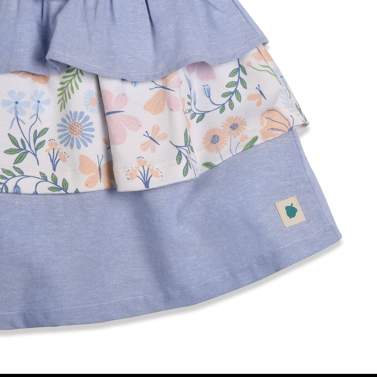 Milena Short-Sleeves Tiered Dress With A Mix Of Chambray & Enchanted Flora Print - Multi
