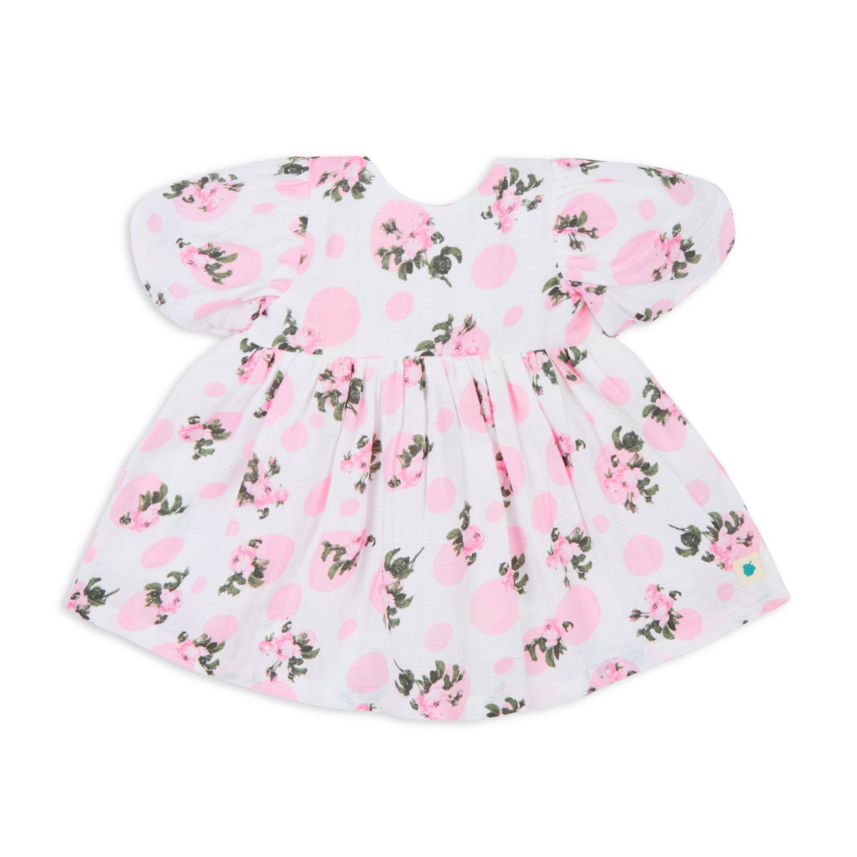 Blossom Tea Rose Puff Sleeves Muslin Dress - White