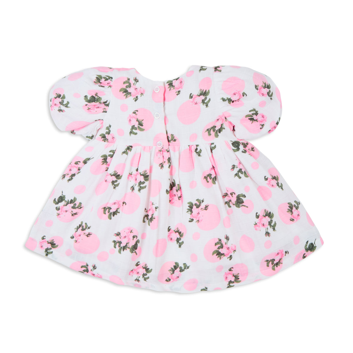 Blossom Tea Rose Puff Sleeves Muslin Dress - White