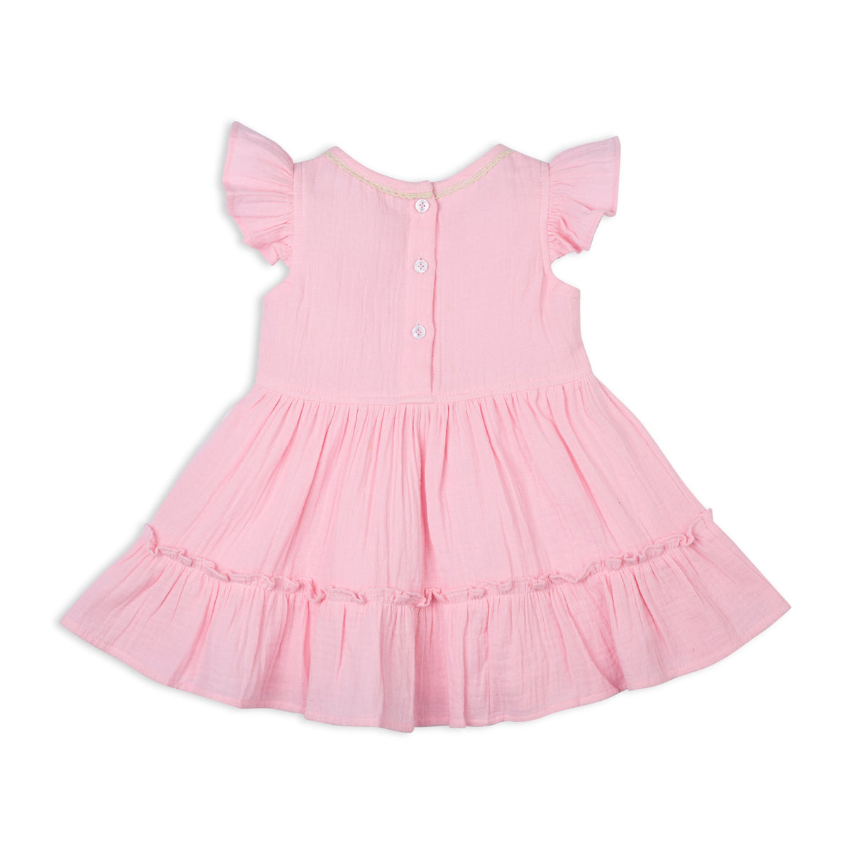Sophie Double Cloth Tiered Dress With Crochet Details - Pink