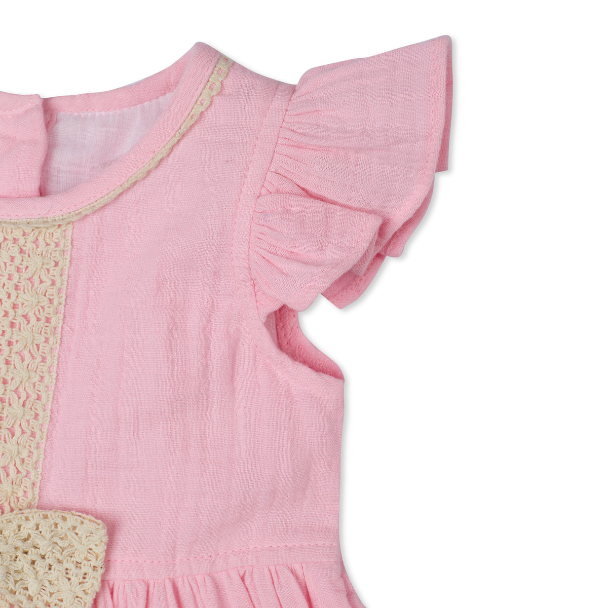 Sophie Double Cloth Tiered Dress With Crochet Details - Pink