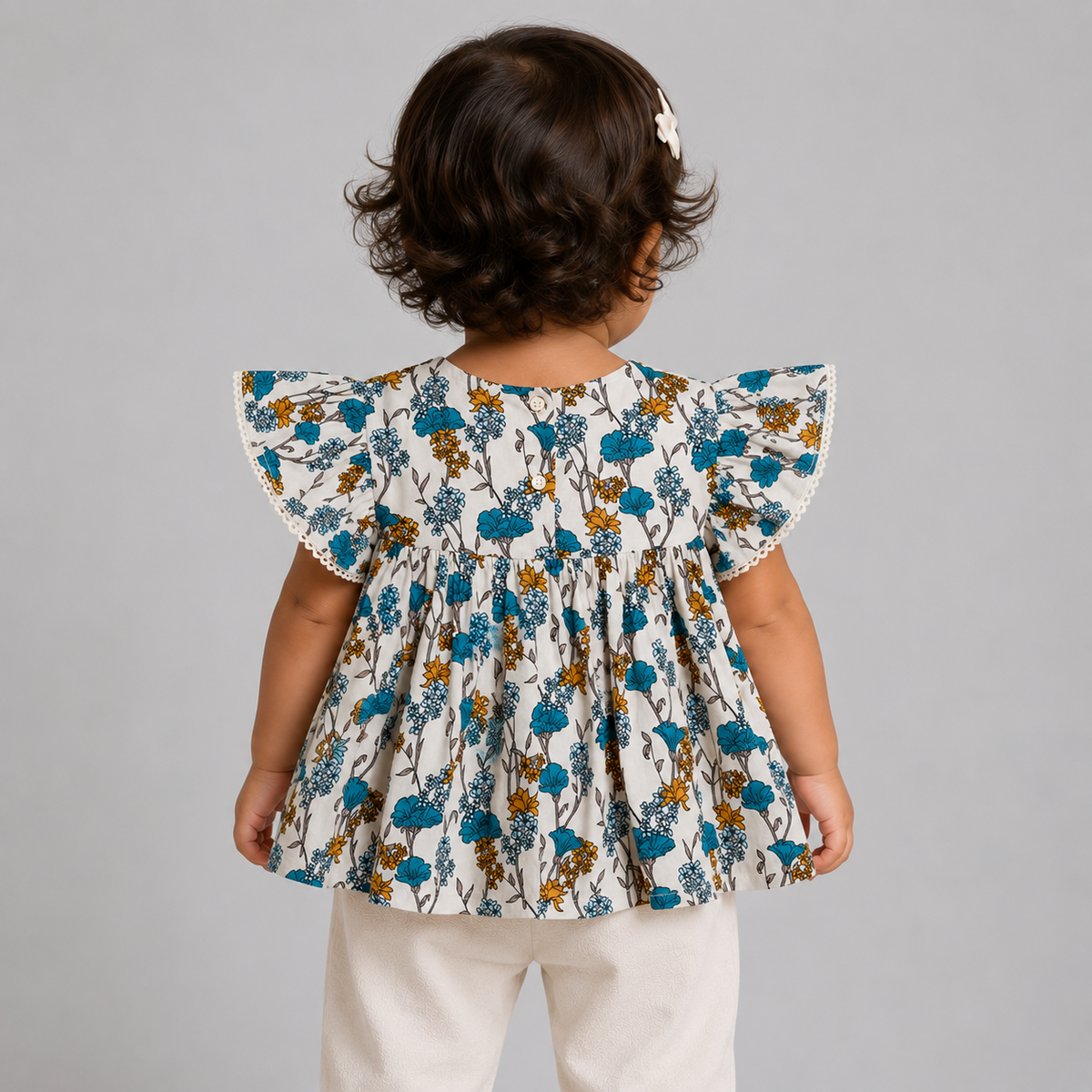 Short Sleeves Willow Crochet Collar Top - Beige