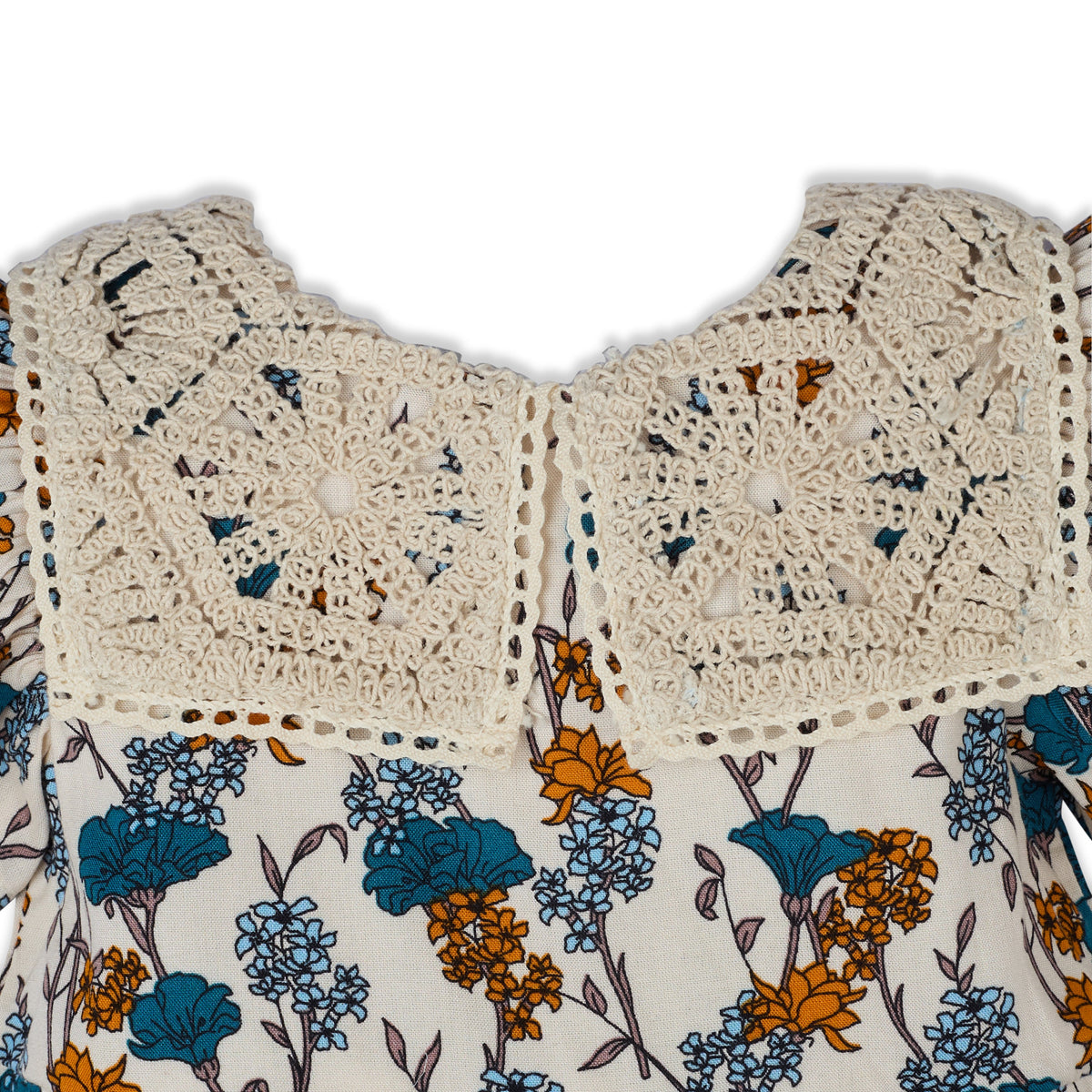 Willow Frill Sleeves Dress With Crochet Lace - Beige