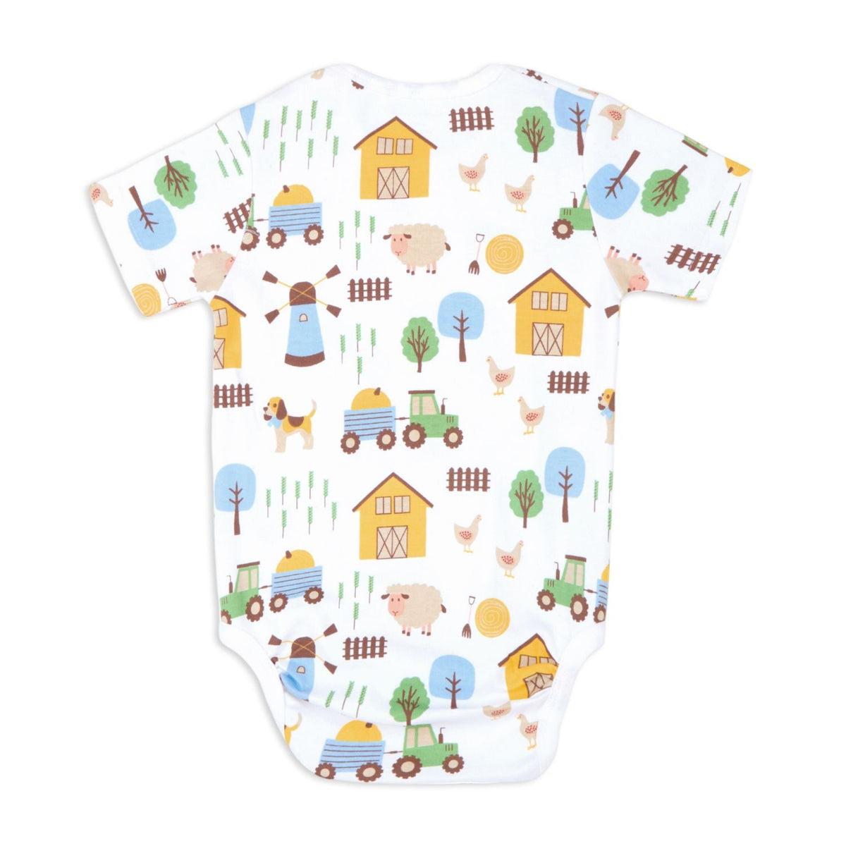 Baby Boy Barnyard Print Half Sleeves Onesie - White