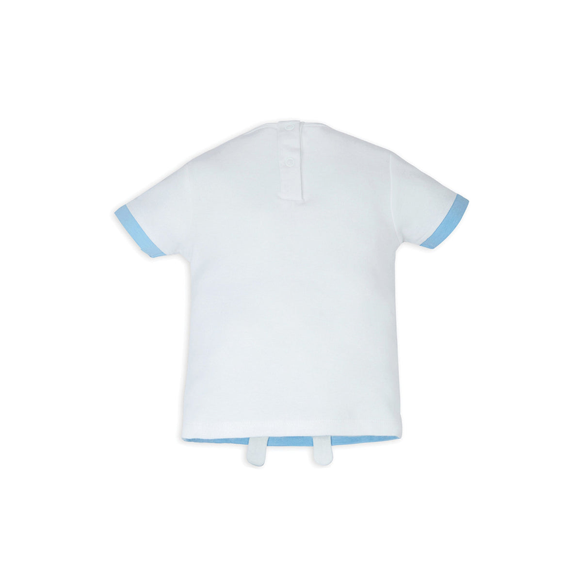 My Milestones Bio-Wash 100% Cotton Barnyard Dog Applique Embroidered Tee with Color Block Shorts - White & Blue