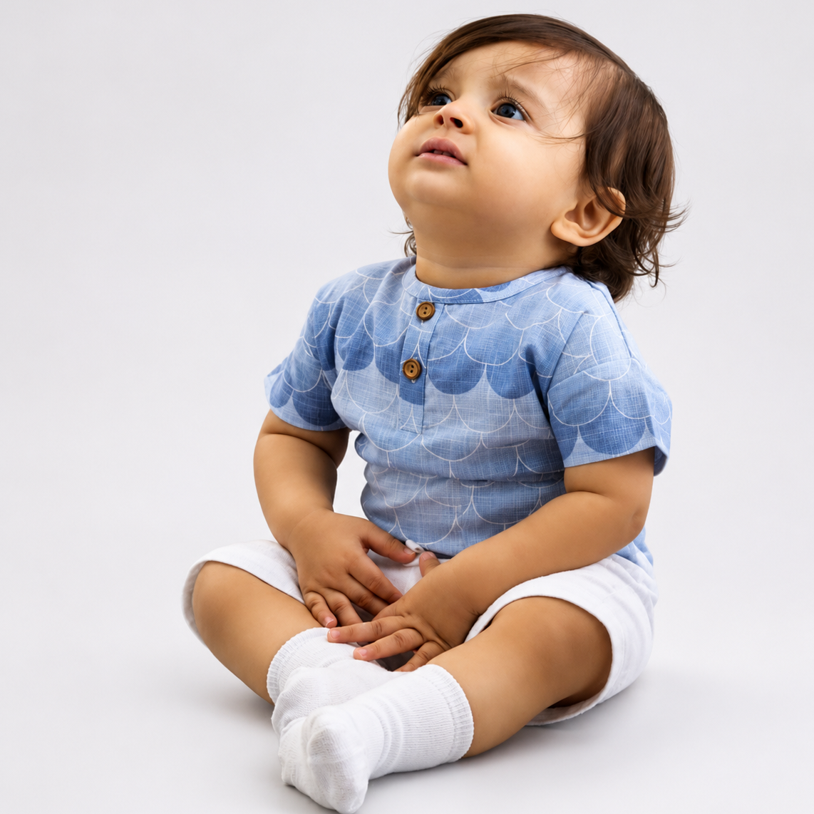 My Milestones 100% Cotton Mason Drop Shoulder Shirt with Double Cloth Shorts - Blue & White