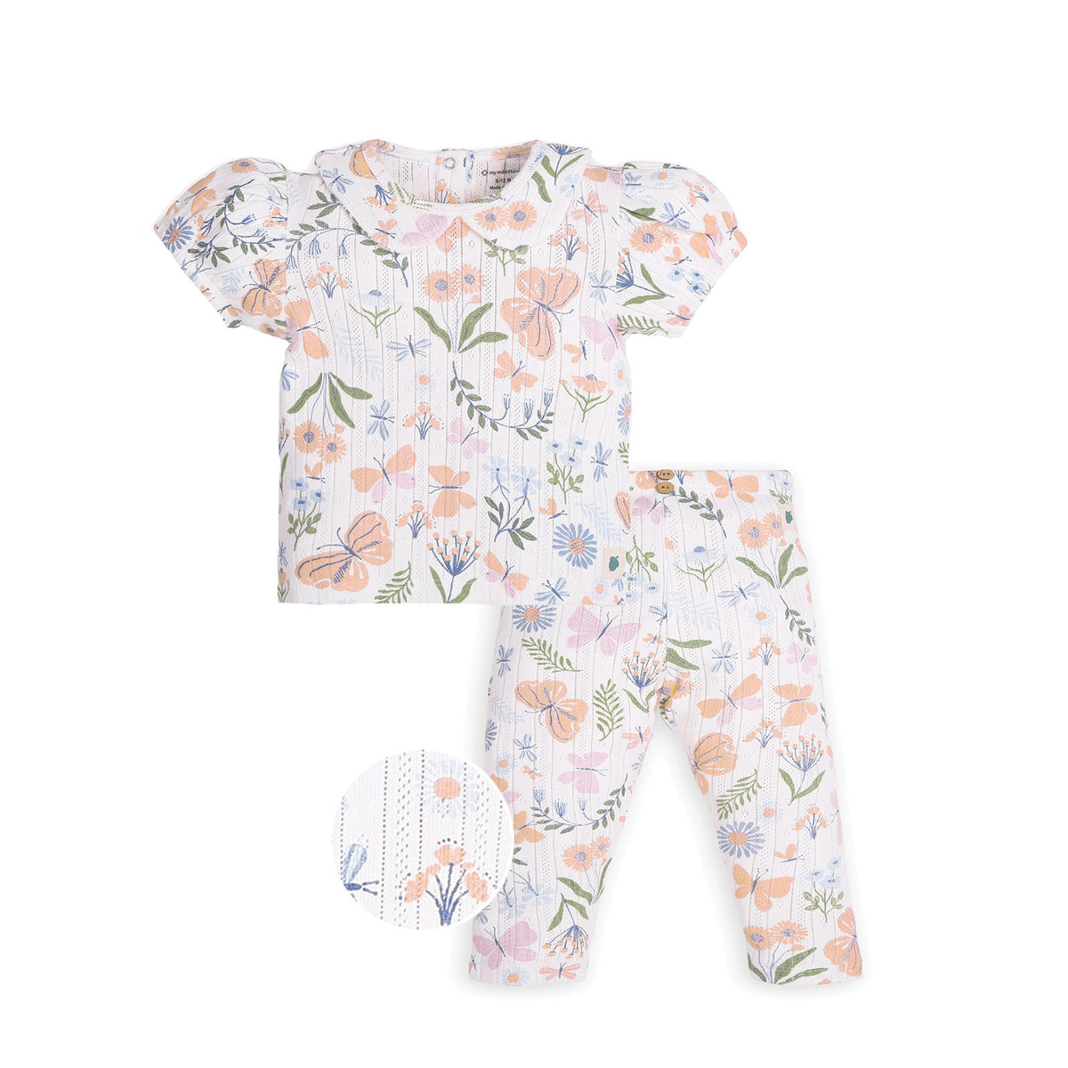 My Milestones Bio-Wash 100% Cotton Pointelle Knit Tee & Legging Set