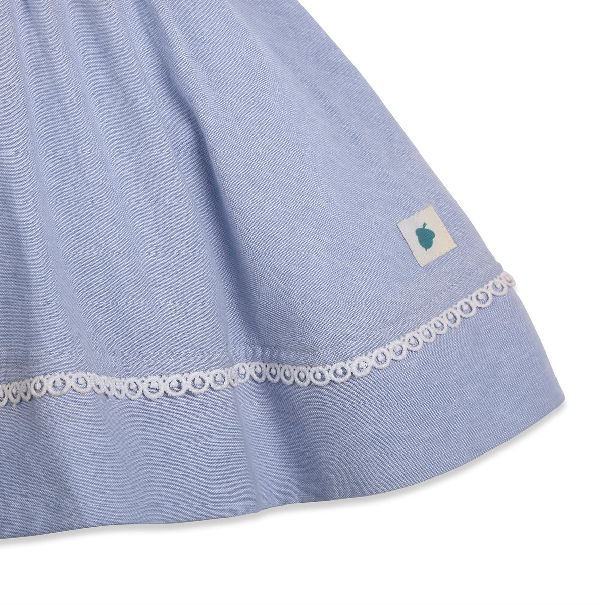 My Milestones Celeste Sky Pure Cotton Eyelet & Oxford Chambray Flared Dress with Lace Detail - White & Blue