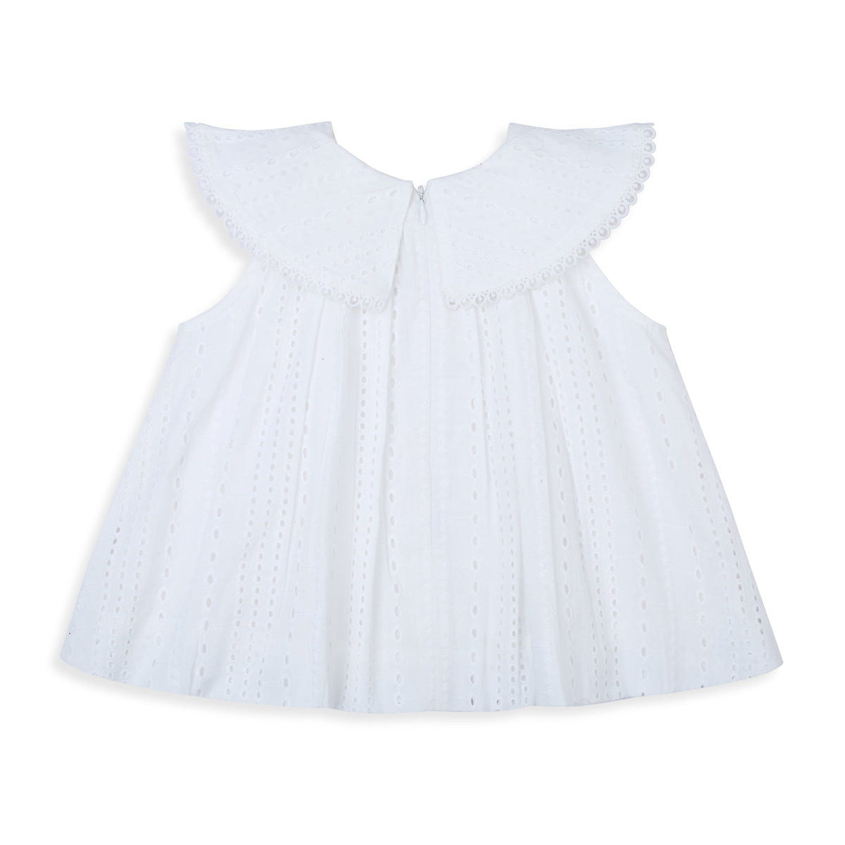 My Milestones Ivy Sky Pure Cotton Eyelet Sleeveless Top with Bow Detail Collar - White