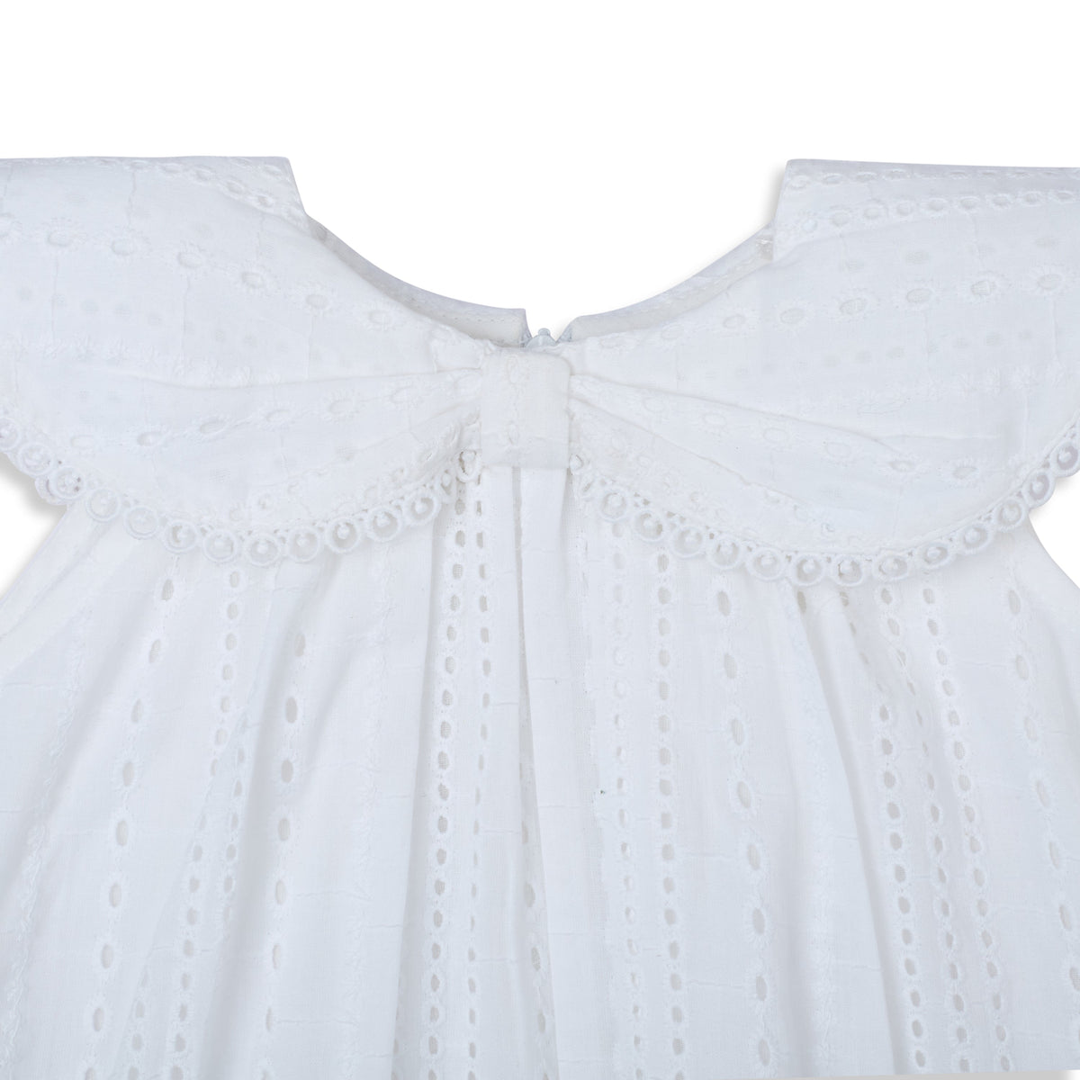 My Milestones Ivy Sky Pure Cotton Eyelet Sleeveless Top with Bow Detail Collar - White