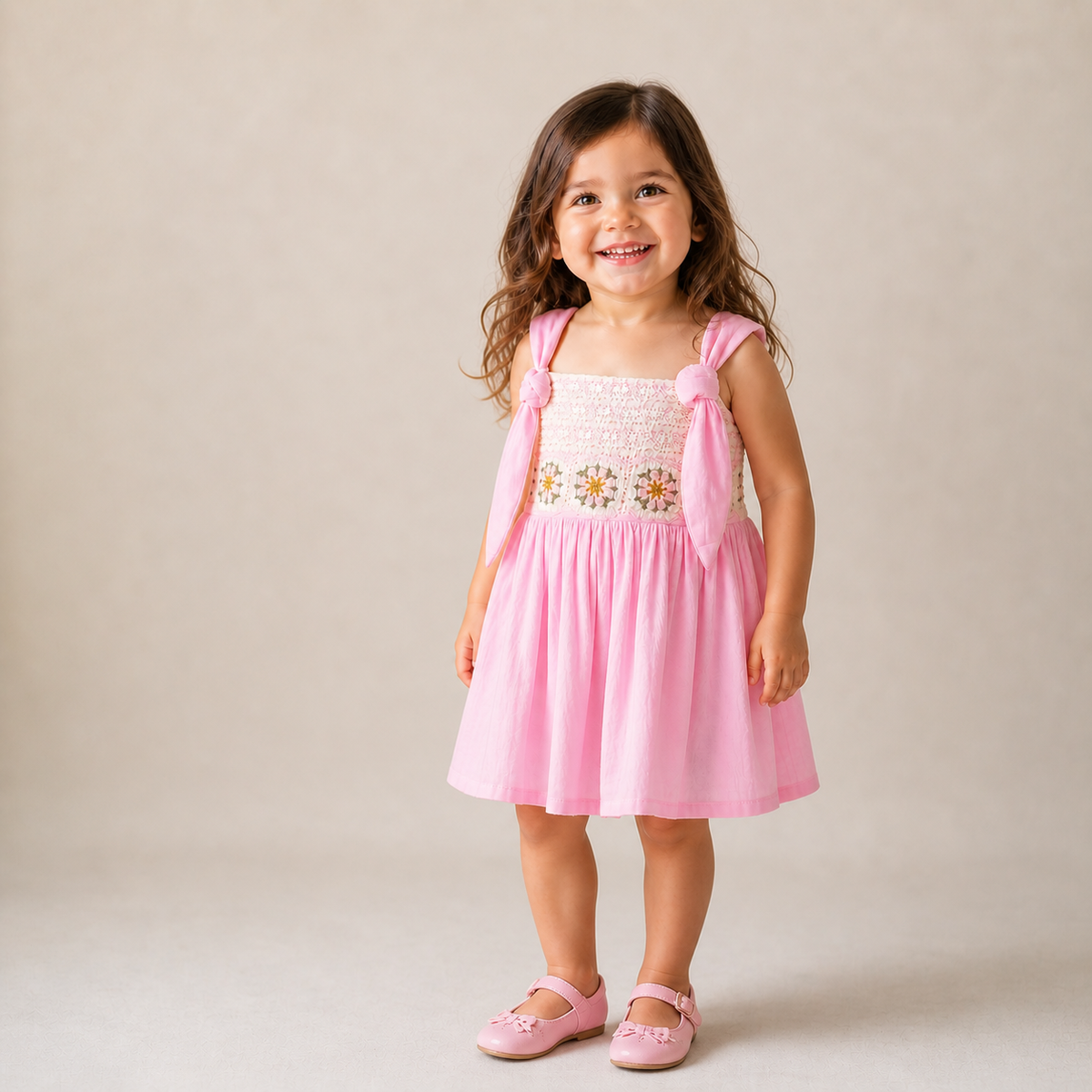 My Milestones Opal Handcrafted Crochet Double Cloth Dress with Knot Details