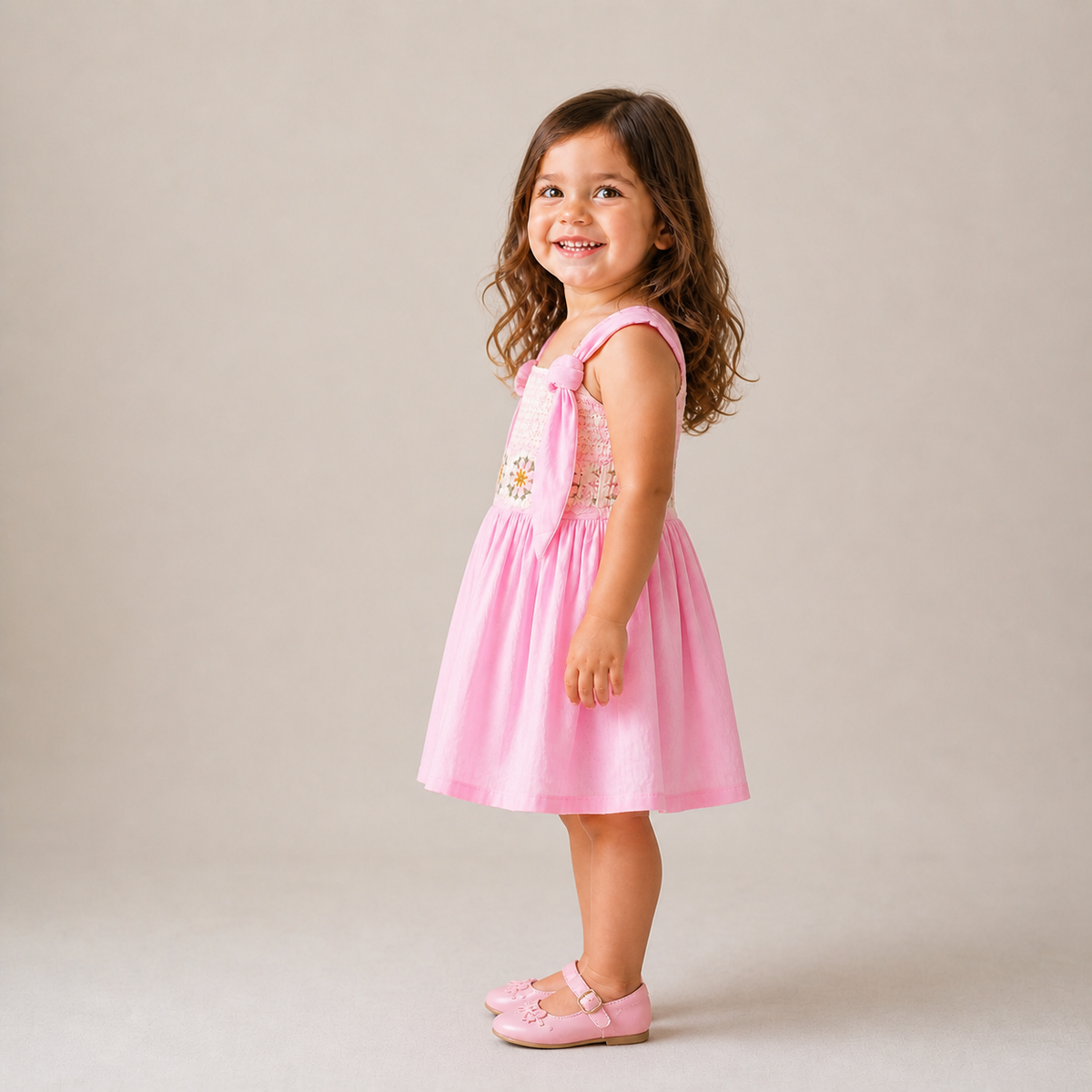 My Milestones Opal Handcrafted Crochet Double Cloth Dress with Knot Details