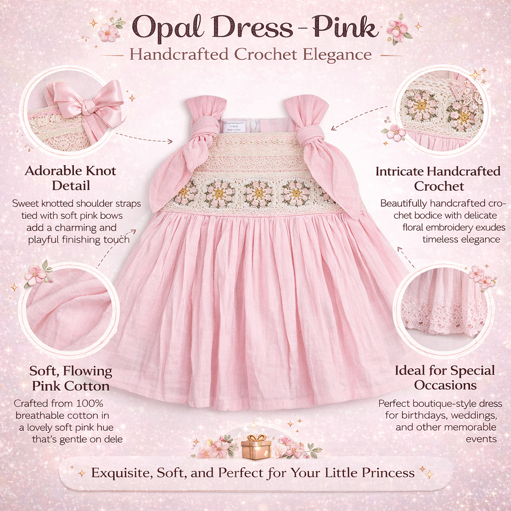 My Milestones Opal Handcrafted Crochet Double Cloth Dress with Knot Details